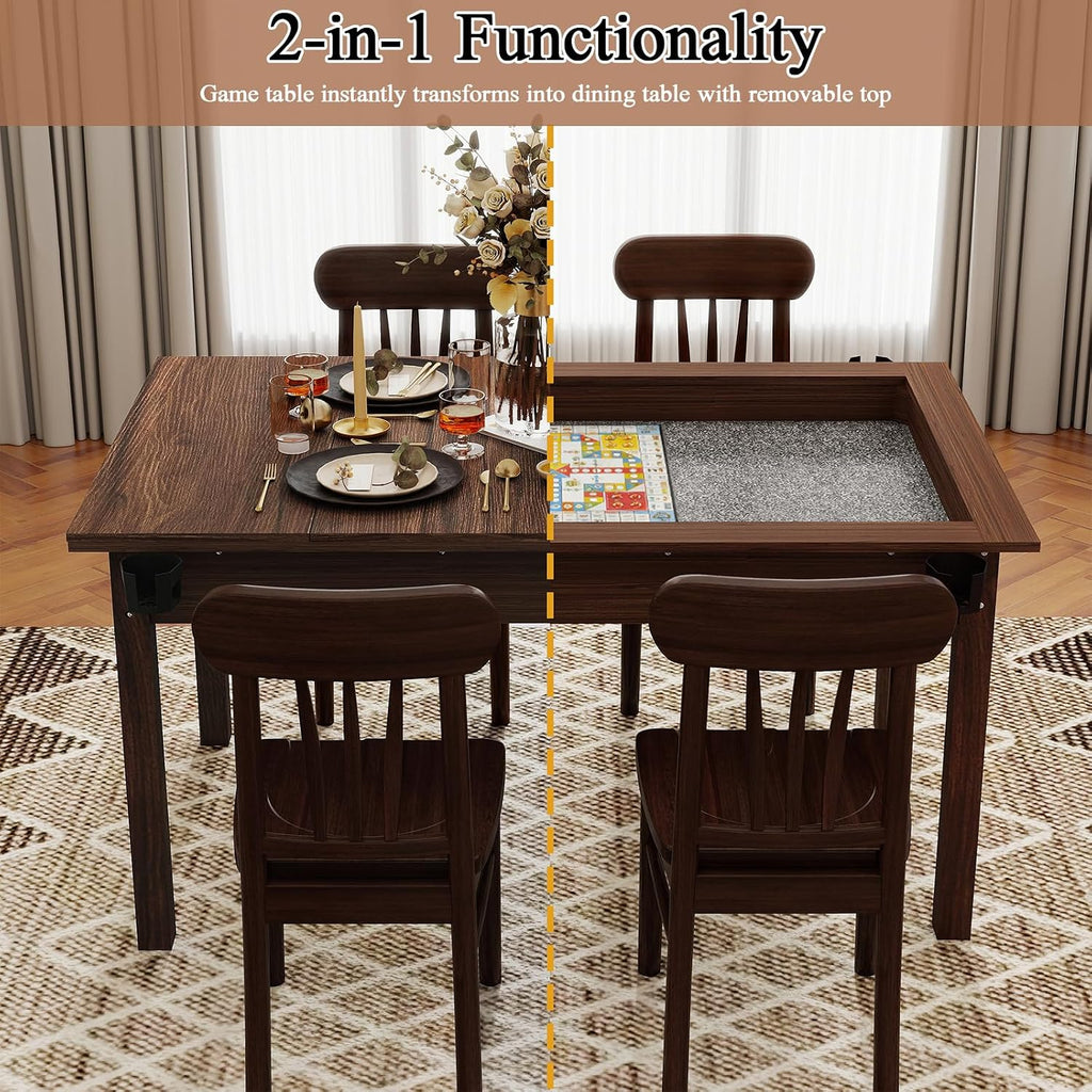 63'x40' Board Game Table with Rotating Cup Holders for 4 Players, Gaming Dining Table with Removable Table Top & Non-Slip Play Mat, Multifunctional Table with for DND/Poker/Mahjong/Card Games