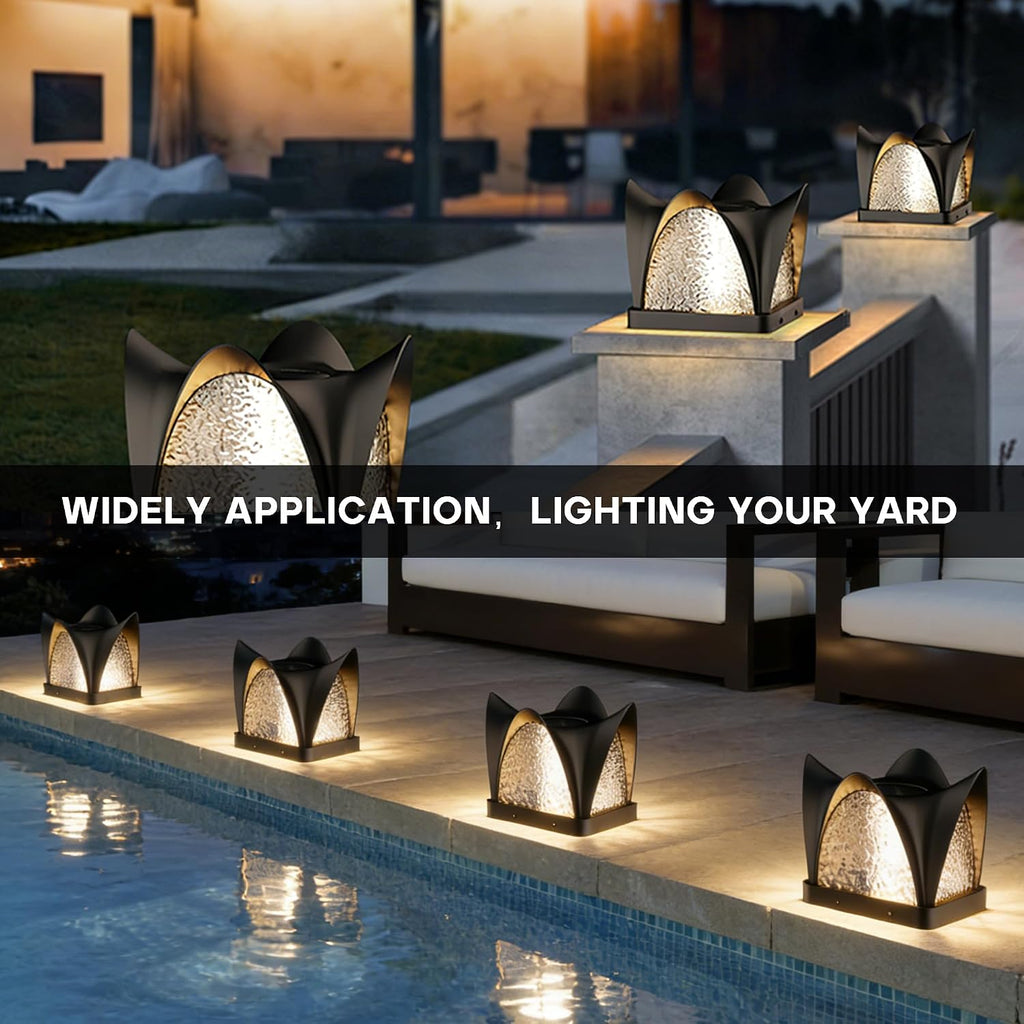 Solar Post Lights, IP54 Modern Pillar Light, Waterproof Column Lamp Outdoor, Dusk to Dawn Solar Post Cap Light with 3200K LED,Fence Deck Cap Lights for Garden Deck Patio Outside Lighting(Opera)