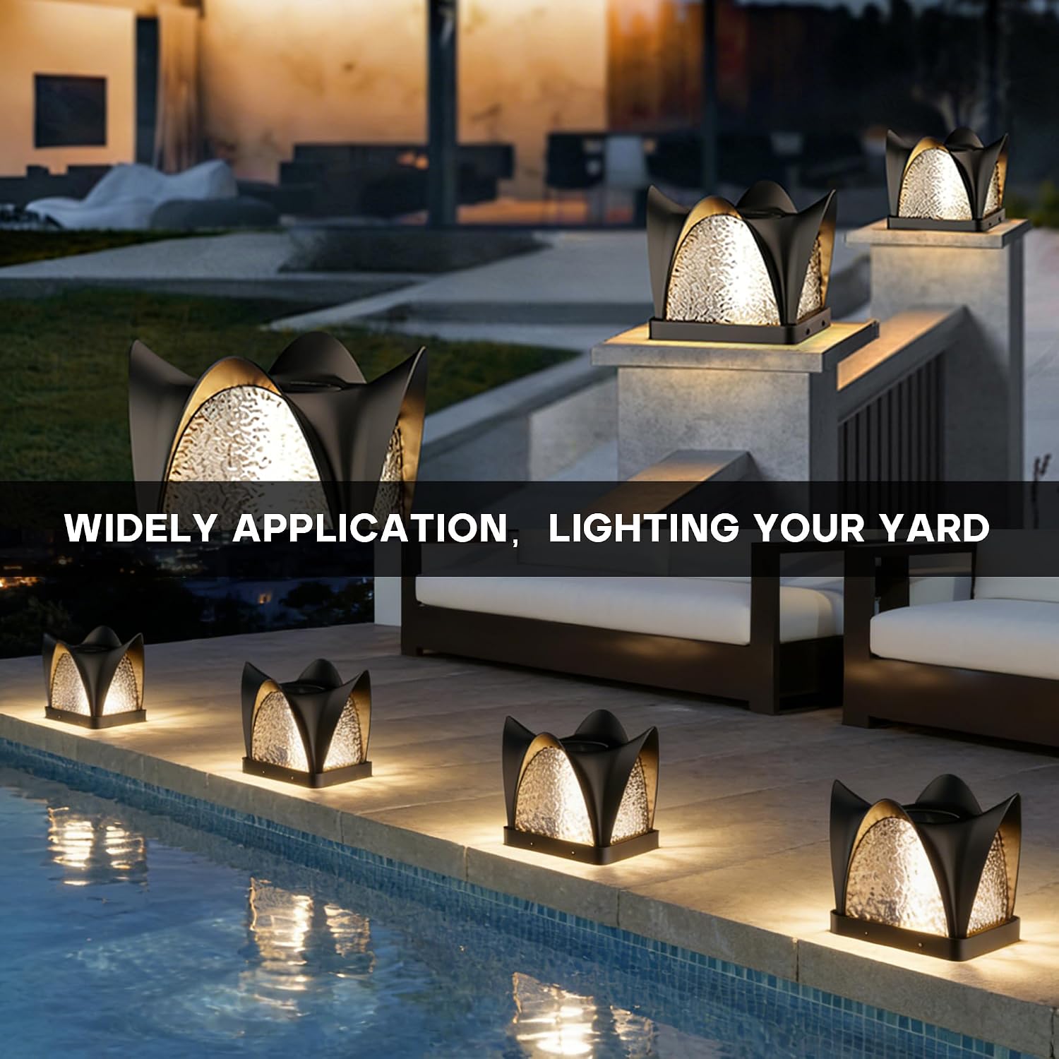 Solar Post Lights, IP54 Modern Pillar Light, Waterproof Column Lamp Outdoor, Dusk to Dawn Solar Post Cap Light with 3200K LED,Fence Deck Cap Lights for Garden Deck Patio Outside Lighting(Opera)