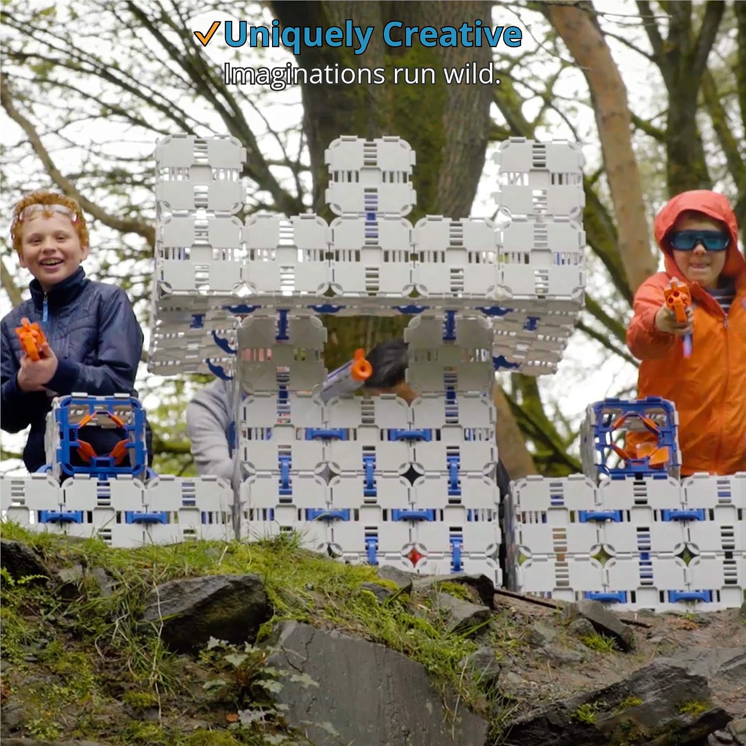 4 Pack - Kids Fort Building Kit - Creative Nerf War Playset - Build Nerf Bunker & Nerf Targets - Durable Nerf War Obstacles for Nerf Battles & Laser Tag