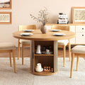 47 inch Round Dining Table for 4, Farmhouse Kitchen Table with 2-Layer Storage Shelf and Wood Slide Door Modern Dinner Table or Home Dining Room Living Room (Natural)