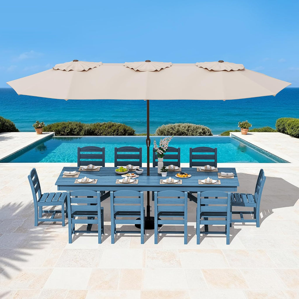 SERWALL Outdoor Dining Table, 84' Rectangular Dining Table for 6-10 Person, All Weather HDPE Outdoor Furniture for Backyard, Garden, Navy