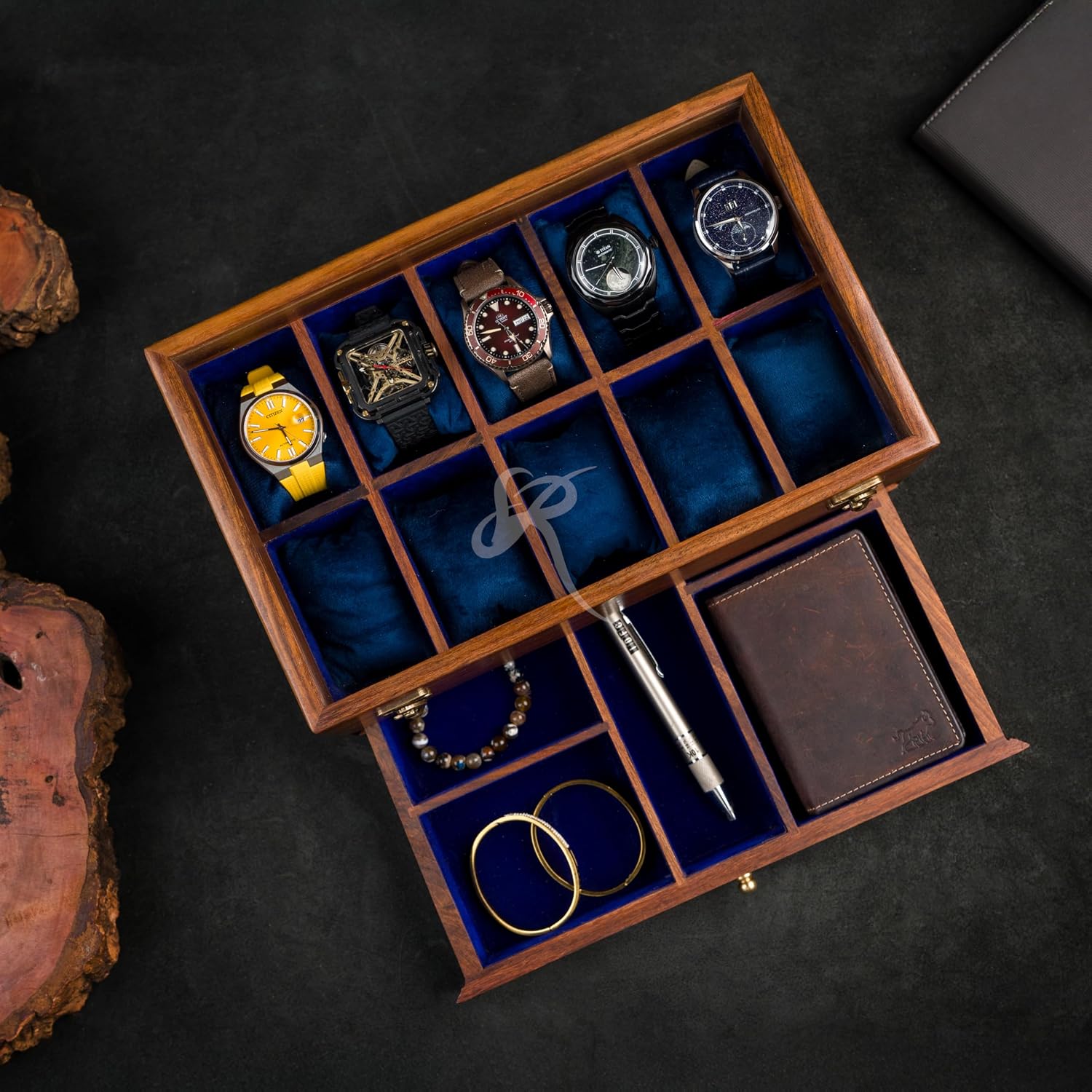 10 Drawer Indian Rosewood Superior Vintage Quality Wooden Mens Watch Display Box Case Organizer Holder | Luxury Timepiece Storage Case | Drawer for wallet, Cufflinks and other Accessories.