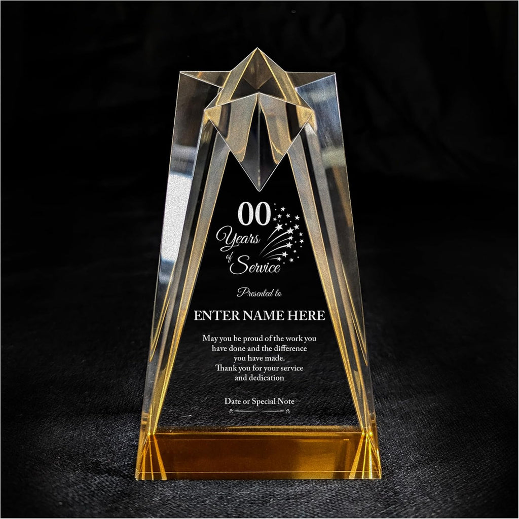 Personalized Acrylic Retirement Gifts For Men and Women, Laser Engraved Custom Trophy for Service Recognition, Years Of Service Retirement Trophy Award for Boss, Employee, Teacher (Gold Sculpted)