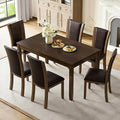 LUMISOL 7-Piece Modern Dining Table Set with Upholstered Chairs of 6, Wooden Rectangular Table for 6-8 People, Farmhouse Kitchen Set for Restaurant, Walnut