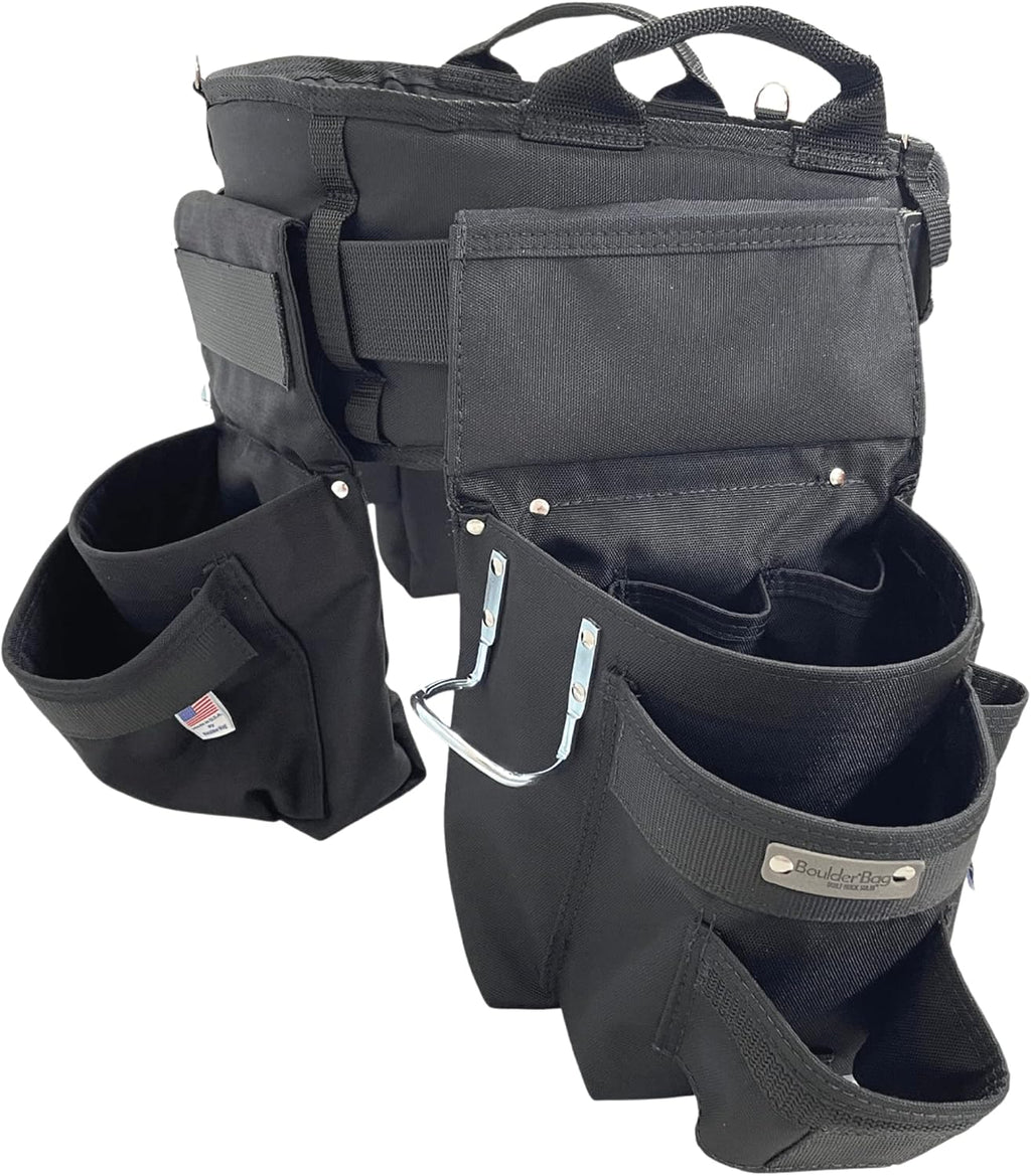 BOULDER BAG Ultimate Pro Framer MAX Triple Combo with Comfort Back Support Tool Belt, Leather Belt Buckle, Heavy Duty, Black (Large 33-36 Inches), Made in USA