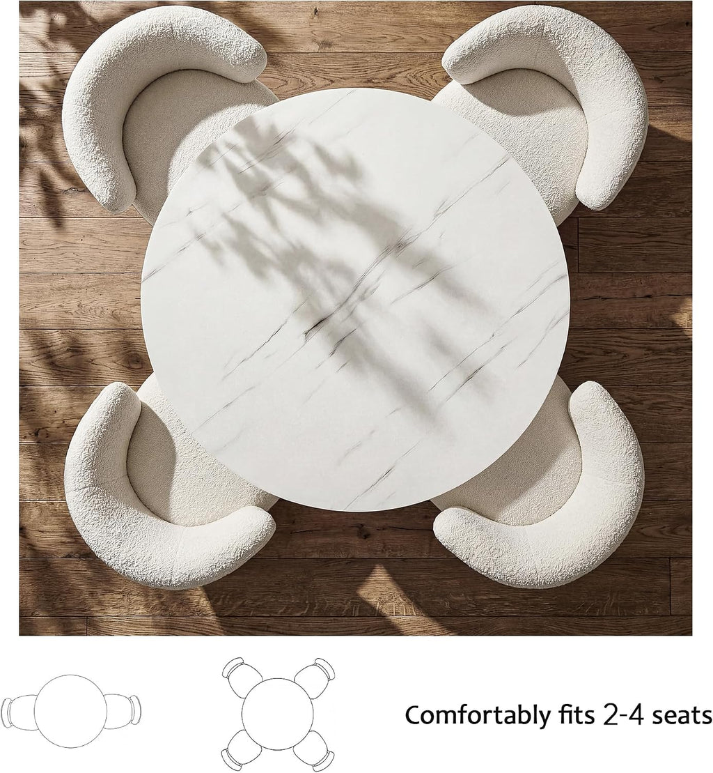 Morden Fort 42 Inch Round Dining Table for 4, Modern Marble Dining Table with Fluted Solid Wood Base for Kitchen, Dining Room and Apartment