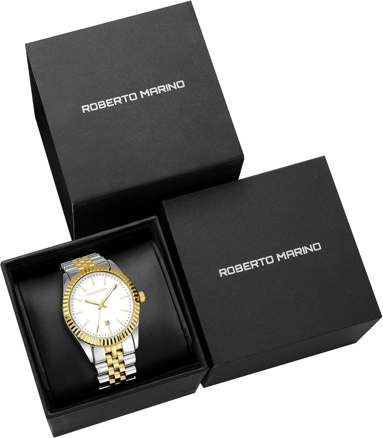 Roberto Marino Men's Luxury Watch – Gold Stainless Steel, Japanese Quartz, Blue Dial, 3 ATM Water Resistant