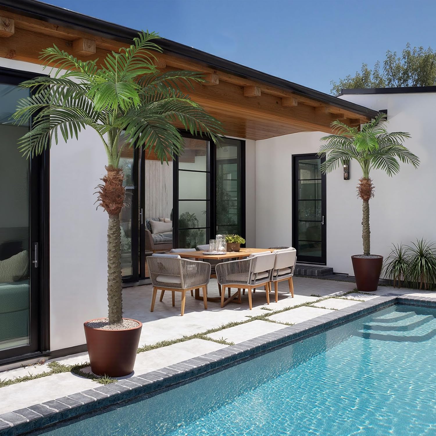 YEPDIN 2 PCS Fake Palm Tree 7 FT,Tall Artificial Palm Trees for Outdoor Indoor Decor,Faux Phoenix Palm Plants for Outside Patio Pool Coastal Home Office Living Room