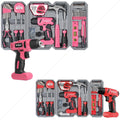 Hi-Spec 58pc Pink 8V USB Electric Power Cordless Drill Driver & Tool Kit Set and 58pc Red 8V USB Electric Power Cordless Drill Driver & Tool Kit Set