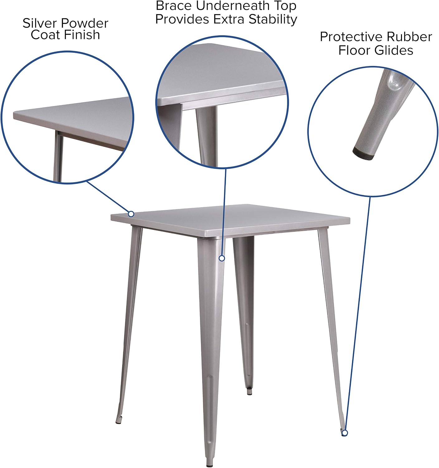 EMMA + OLIVER Commercial Grade 31.5' Square Silver Metal Indoor-Outdoor Bar Height Table