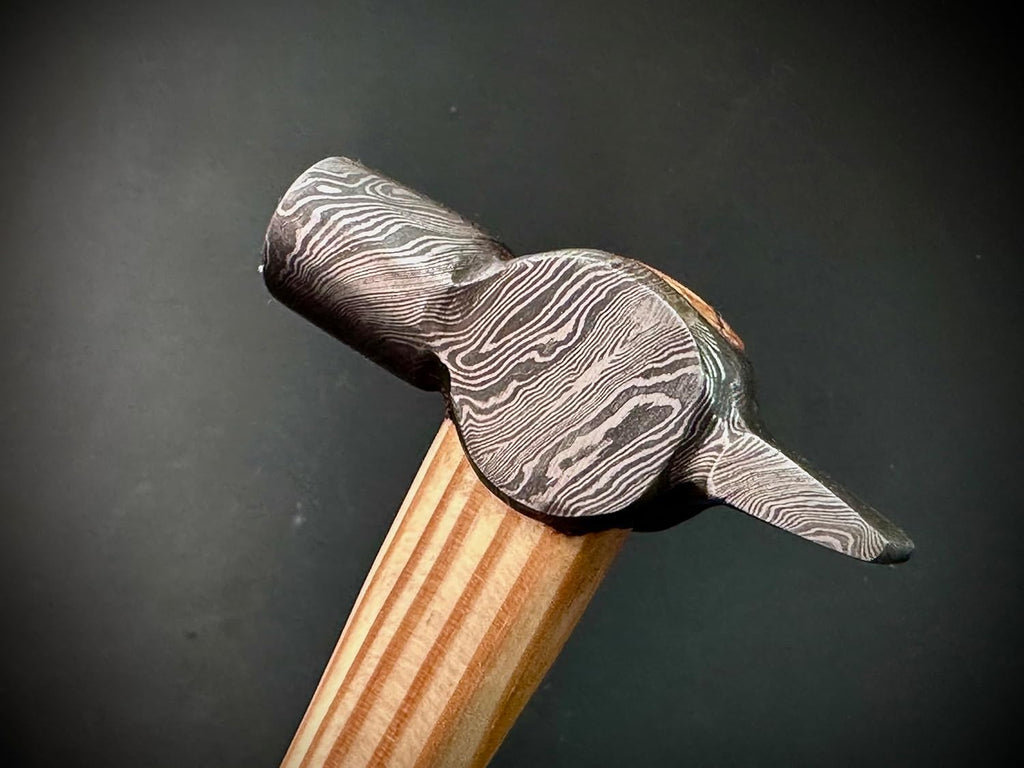 Handmade Cross Peen Hammer | HandForged Damascus Steel | Heat Treated | Wood Working | Ash Wood Handle | 9.8 oz | German Style