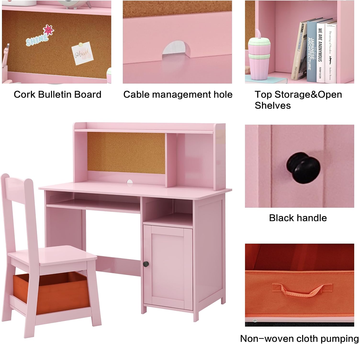 TaoHFE Pink Toddler Table and Chair Set,Wooden Kids Table and Chairs for Studying and Crafting, Kids Desk with Storage Kid Bedroom Furniture, Girl Table for Girls Pink