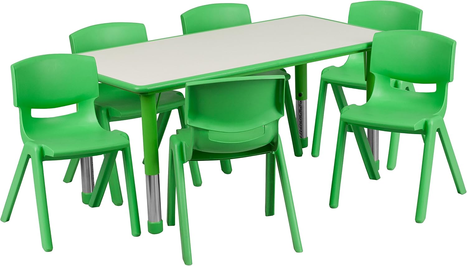 EMMA + OLIVER 23.625' W x 47.25' L Green Plastic Activity Table Set-6 Chairs