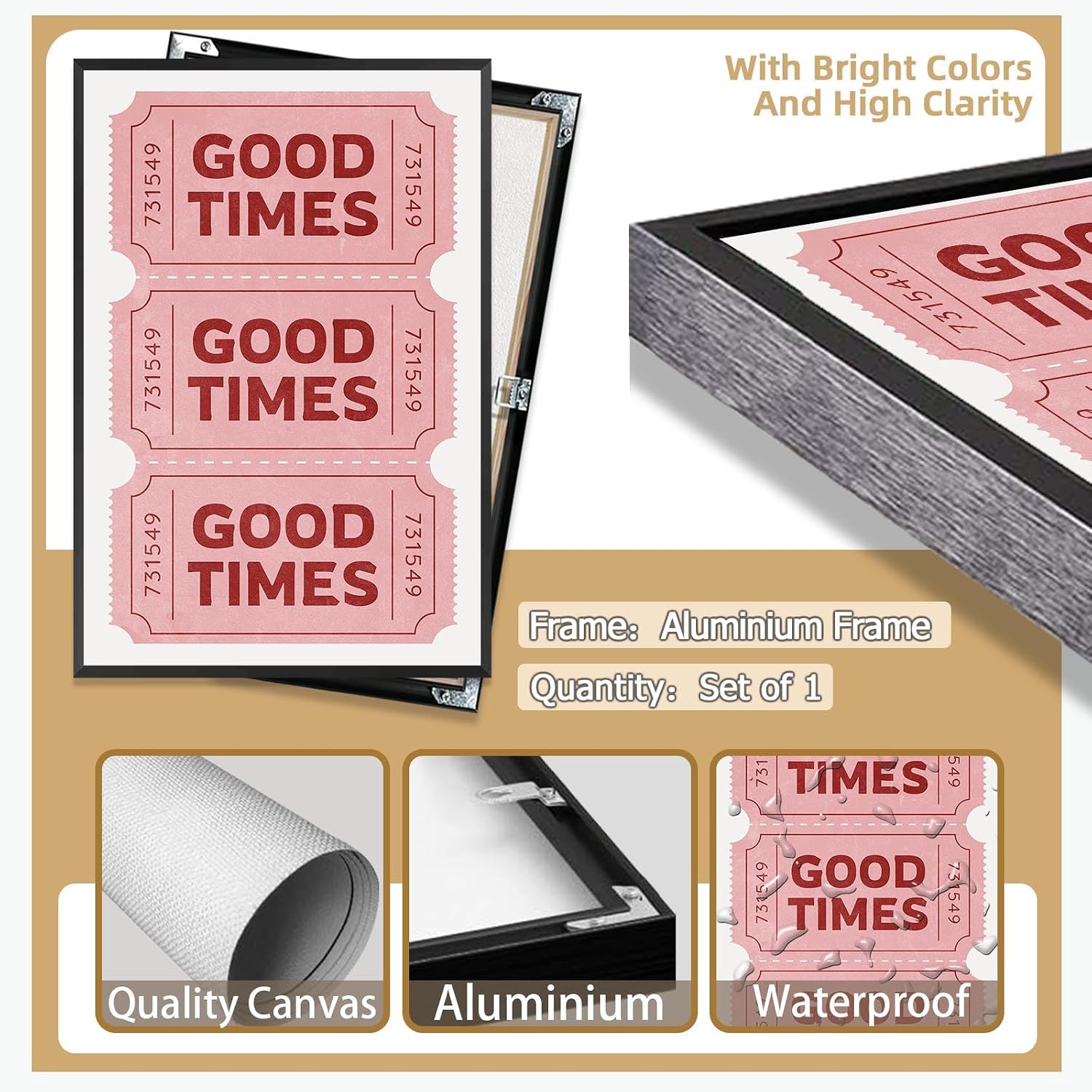 Vintage Pink Good Times Ticket Print Red Retro Pink Room Aesthetic Bathroom Canvas Wall Art Poster Trendy Pink White Pictures Ticket Wall Art For College Dorm Apartment Decor 24x36in Framed