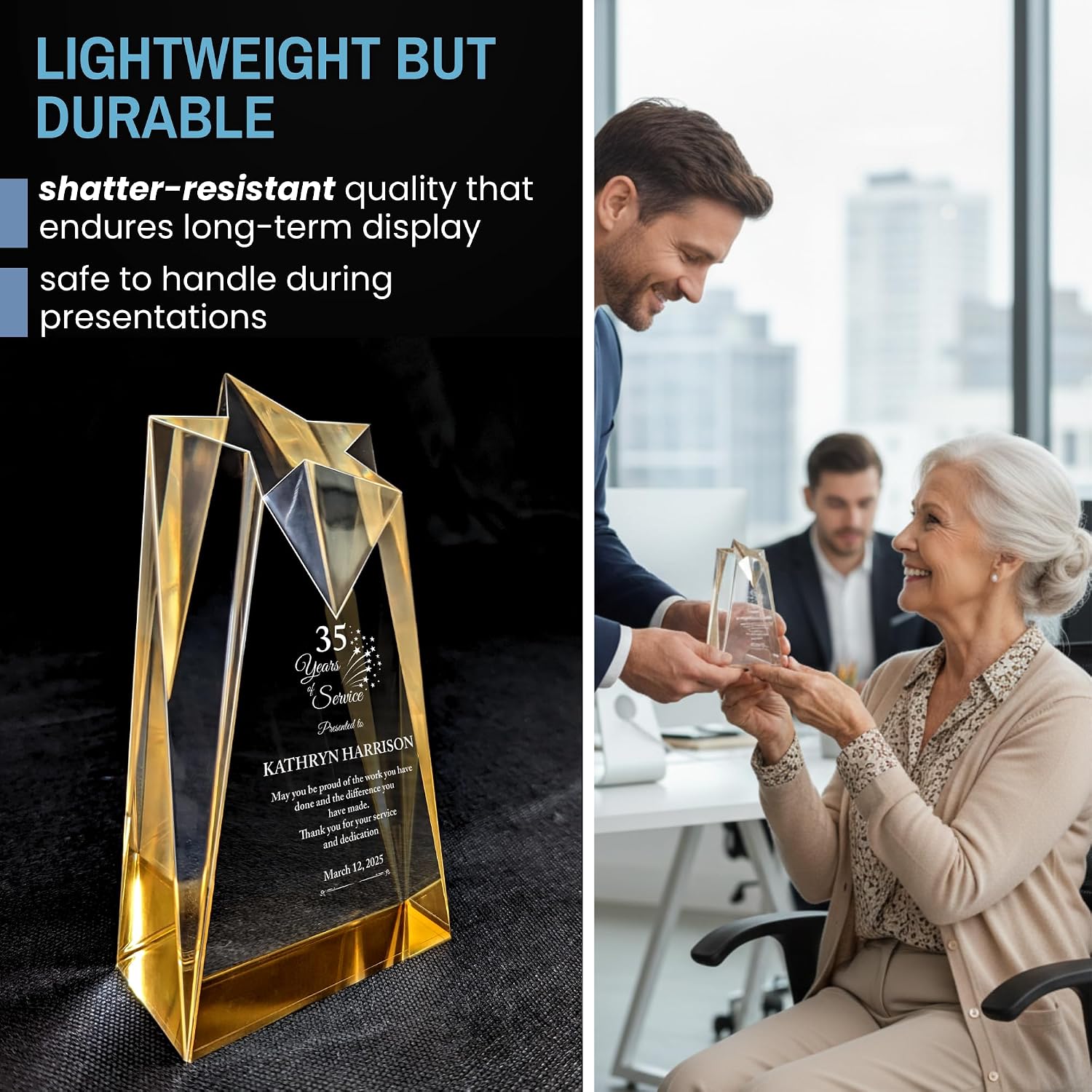 Personalized Acrylic Retirement Gifts For Men and Women, Laser Engraved Custom Trophy for Service Recognition, Years Of Service Retirement Trophy Award for Boss, Employee, Teacher (Gold Sculpted)
