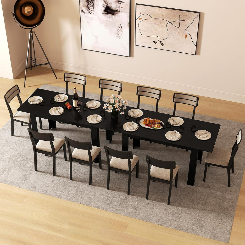 GOFLAME 47'-62' Extendable Dining Table for 4-6 People, Large Rectangular Kitchen Table with L-Shaped Legs, Space Saving Dining Room Table for Kitchen, Living Room, Office, Small Space, Black