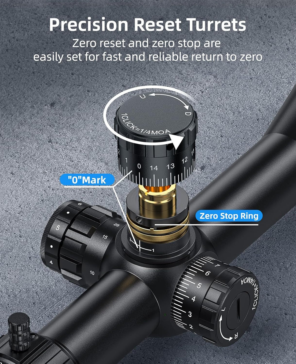 EZshoot FFP Rifle Scope with Zero Stop, MOA Illuminated Reticle, Parallax Adjustment, 30mm Tube Long Range Scope for Hunting, First Focal Plane Riflescope