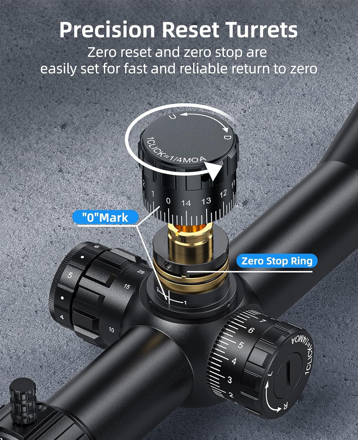 EZshoot FFP Rifle Scope with Zero Stop, MOA Illuminated Reticle, Parallax Adjustment, 30mm Tube Long Range Scope for Hunting, First Focal Plane Riflescope