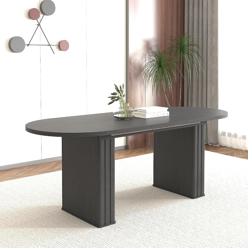 78.74'' Extendable Oval Dining Table with for 4-8, Modern Mid-Century Wood Expandable Kitchen Dinner Conference Table for Living Room Office, Black