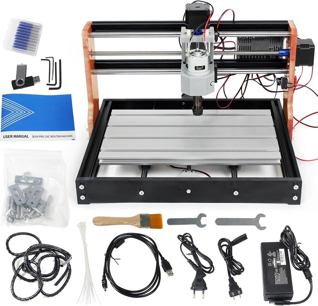 RATTMMOTOR Upgrade 3018-PRO CNC Wood Router Machine Kit 3 Axis GRBL DIY Mini CNC Engraver Milling Machine+Emergency Stop and Limit Switch for Cutting Plastic Acrylic PVC PCB Wood