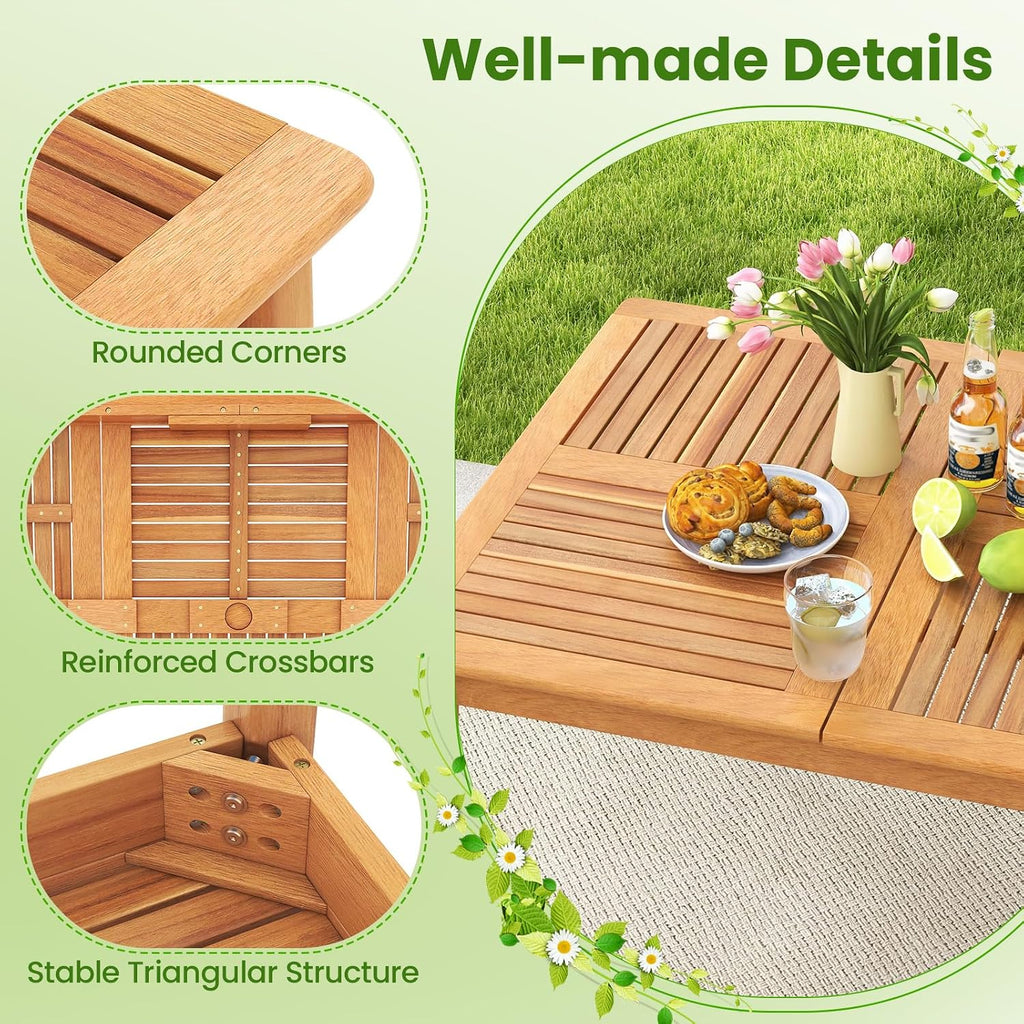 Tangkula 7 Piece Wood Outdoor Dining Set for 6, Rectangular Patio Acacia Wood Table Set with 6 Cushioned Chairs, Umbrella Hole, Heavy Duty Metal Frame for Deck Porch Backyard