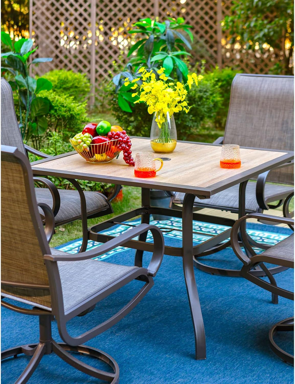 PHI VILLA Patio Dining Table for Outside, 37' x 37' Square Outdoor Dining Table for 4, Premium PVC Table Top with 1.57' Umbrella Hole and Metal Frame