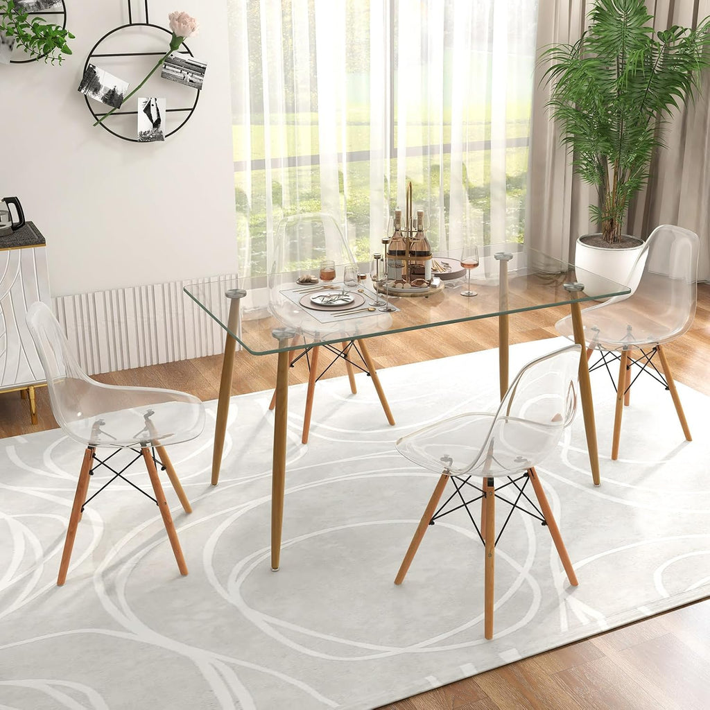 Tangkula Dining Table Set for 4, Modern Kitchen Table and Chairs, Glass Table and Chairs Set of 4 for Small Living Room, Kitchen