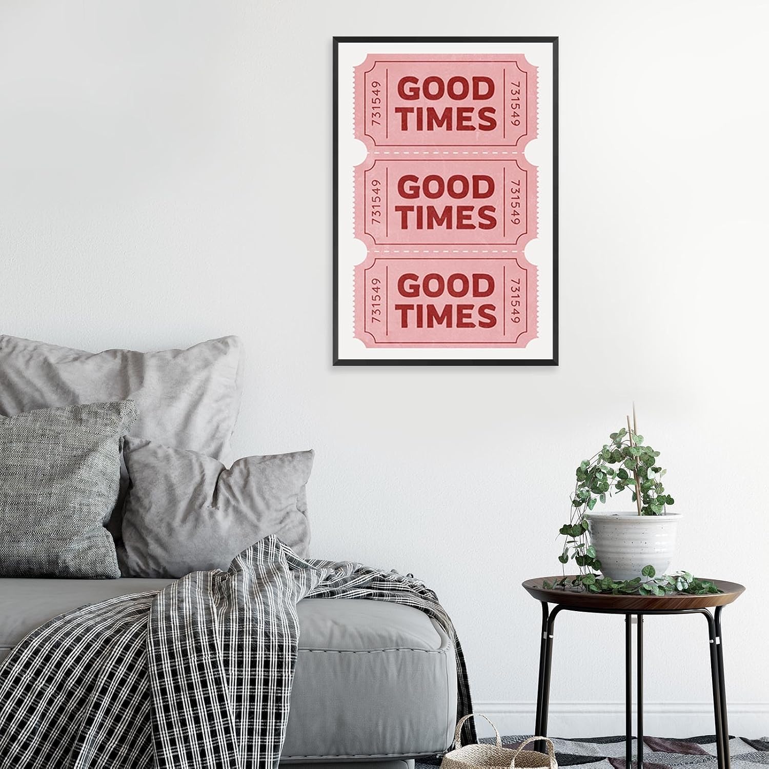 Vintage Pink Good Times Ticket Print Red Retro Pink Room Aesthetic Bathroom Canvas Wall Art Poster Trendy Pink White Pictures Ticket Wall Art For College Dorm Apartment Decor 24x36in Framed