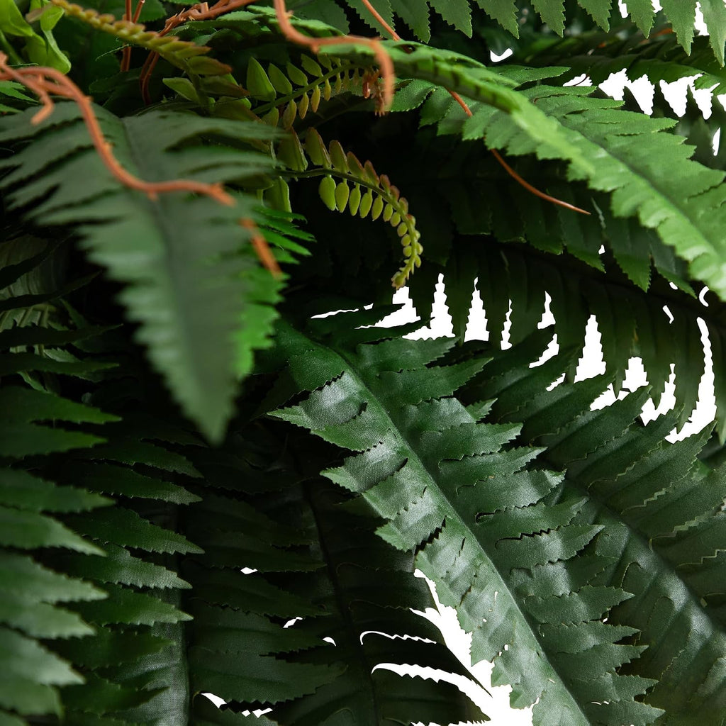 Nearly Natural 31-in Artificial Boston Fern Plant on Display Stand in Removal Patina Metal Planter, Fake Ferns for Living Room, Bedroom, Office Home Décor