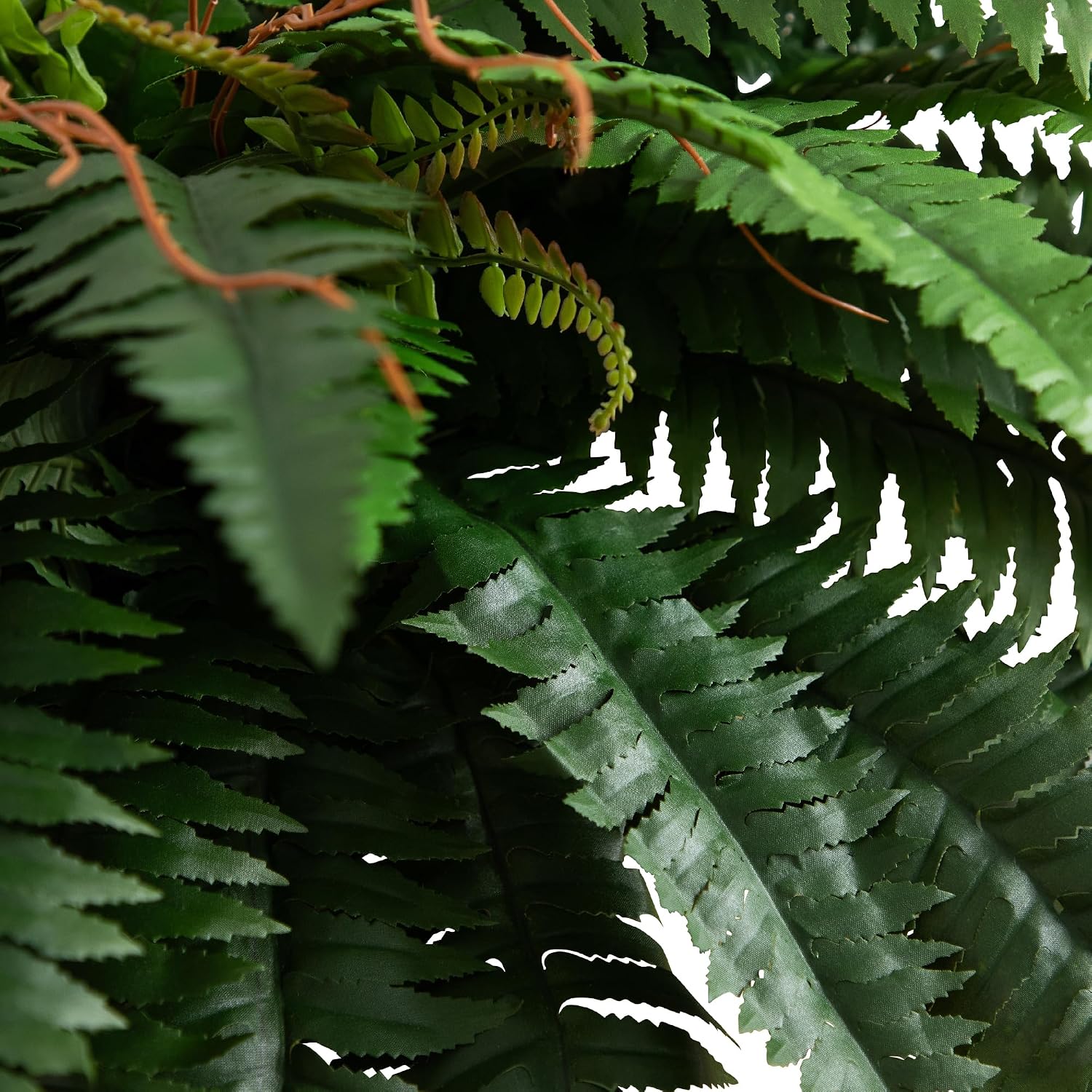 Nearly Natural 31-in Artificial Boston Fern Plant on Display Stand in Removal Patina Metal Planter, Fake Ferns for Living Room, Bedroom, Office Home Décor