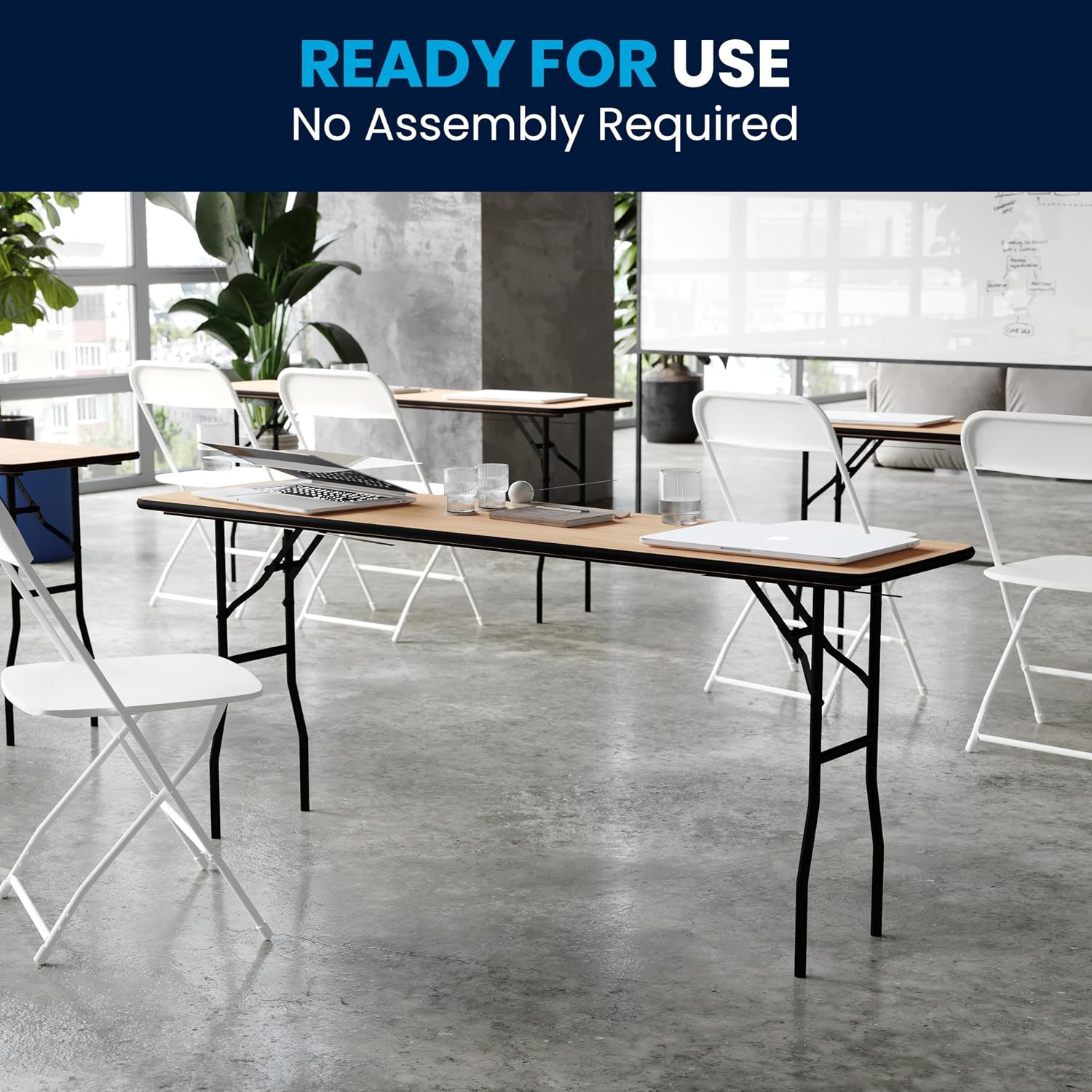 Flash Furniture Gael 6' Wood Folding Training and Event Table, Rectangular Folding Training Table with Smooth Clear Coated Finished Top, Natural