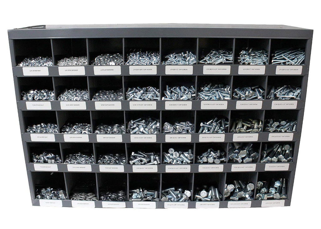 Titan Industrial Supply-3610 Piece Grade-5 Zinc Plated Bolt Nut and Washer Assortment Hex Head Cap Screws Flat and Lock Washers Hex Nuts with 40 Hole Bin 1/4-20 to 5/8-11