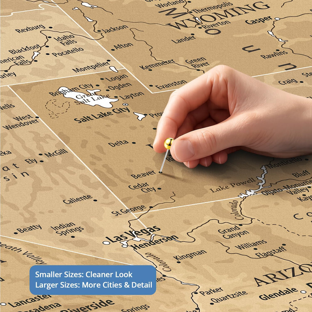 IPIC - Oversized Personalized Push Pin Travel Map USA, Custom Names, Pin Board Canvas, Vintage US Decor, Optional Wood Frame, Giclee Print, Handcrafted in USA, 40x30