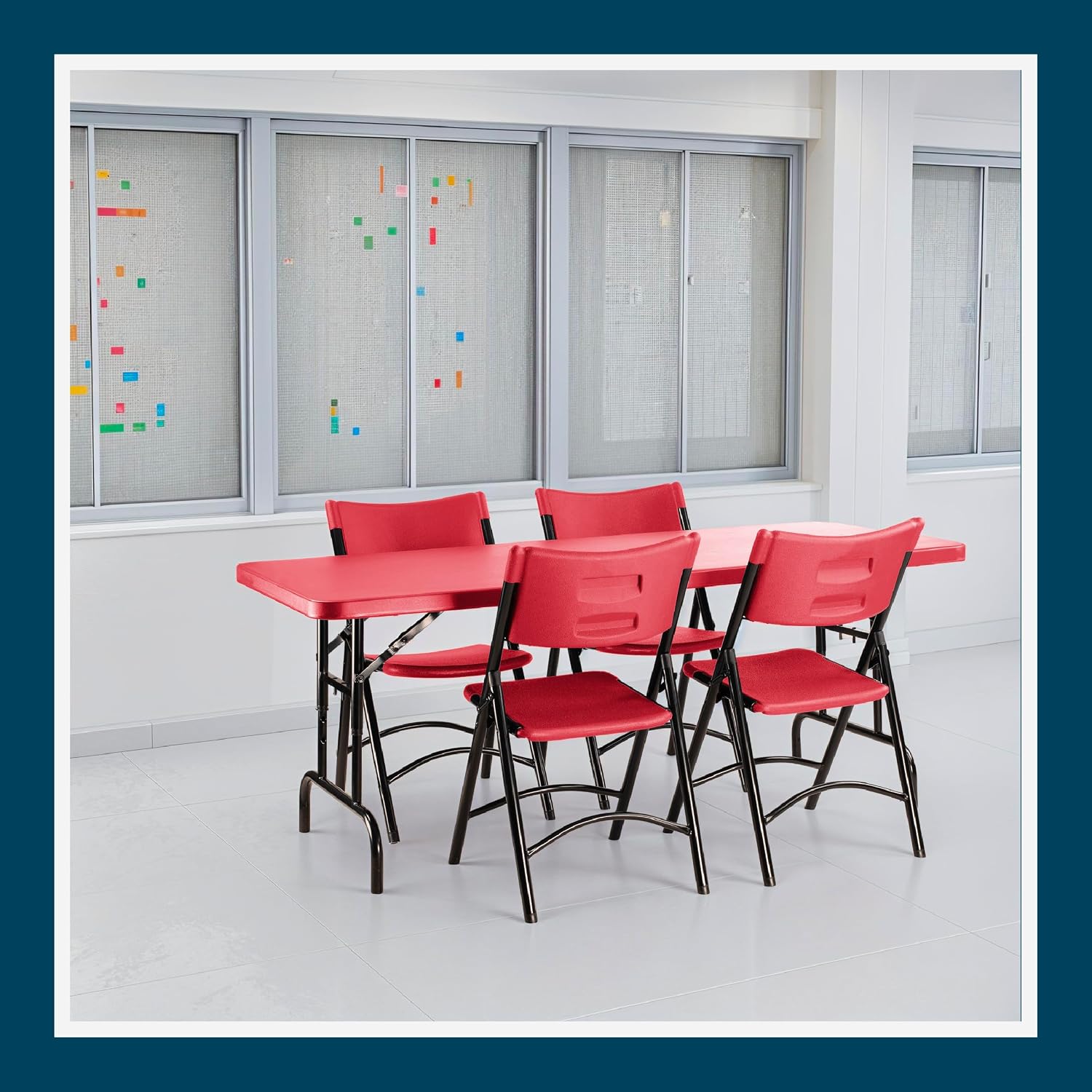 OEF Furnishings OEFBTA-3072-40 Adjustable-Height Commercial-Grade Premium Industrial Folding Table, 6-Foot Pedestal-Leg Design with 17-Gauge Steel Frame and Thick Double-Wall Top (72' × 30', Red Top)