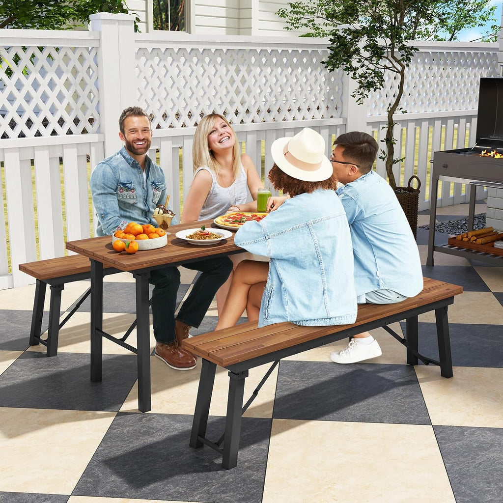 Tangkula 59' Narrow Outdoor Dining Table for 4-6, No Assembly Foldable Patio Dining Table with Acacia Wood Top & Heavy Duty Metal Frame, Portable Table for Yard, Garden, Poolside or Indoor (Natural)