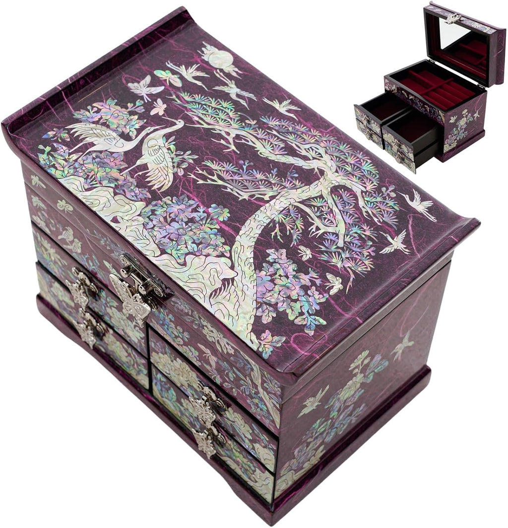 February Mountain Mother of Pearl Jewelry Box – Elegant Korean Jewelry Organizer with Velvet Lining, Unique Christmas Gift for Women, Mom, and Grandma, Decorative Keepsake Box for Rings and Treasures