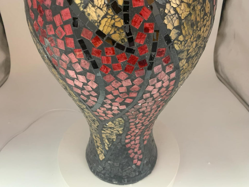 Floor Vase, 24 Inch Mosaic Vase – Tall Cylinder Made of Terracotta with Red, Gold and Black Glass Mosaic Pieces – Handcrafted Decorative Home Décor Accent Piece for Bedroom, Living Room, Office
