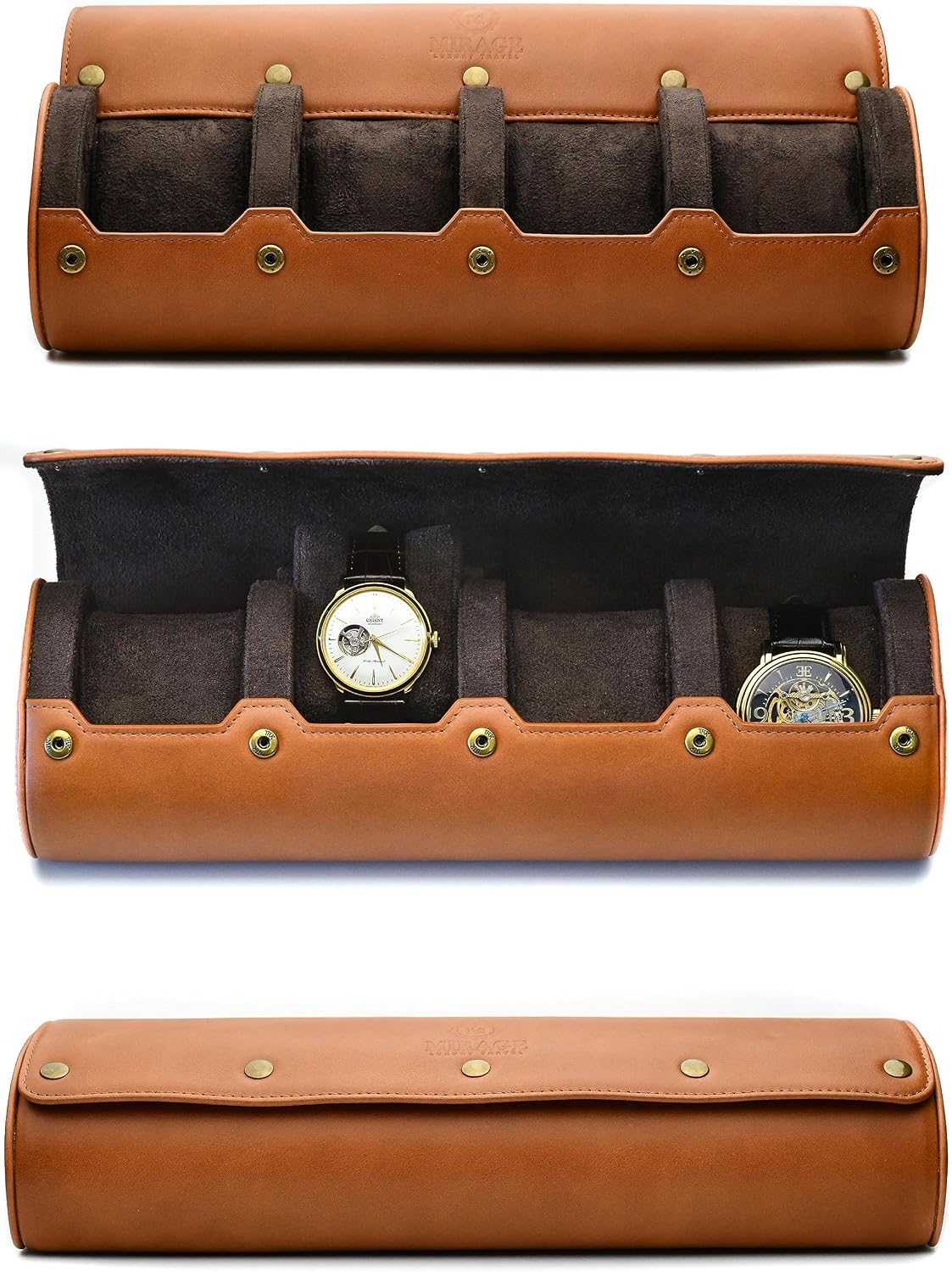 4 Watch Travel Case for Men Leather Watch Roll Case Storage for Travel - Brown Full Grain Cow Leather