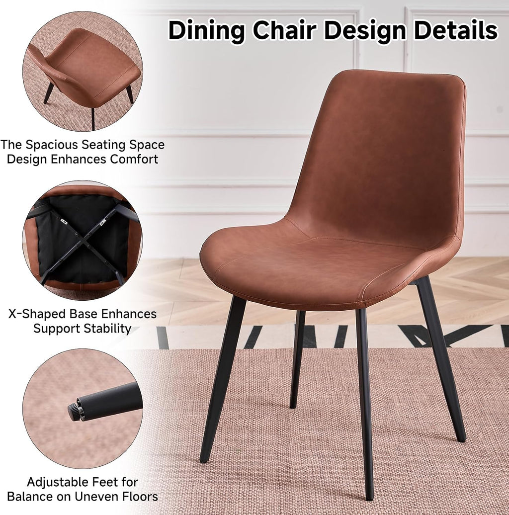 47 inch Round Dining Table Set for 4 Kitchen Table and Chairs Set Mid-Century Modern Kitchen Tables with Upholstered Synthetic Leather Chairs of 4(Walnut Table with 4 Brown Chairs)