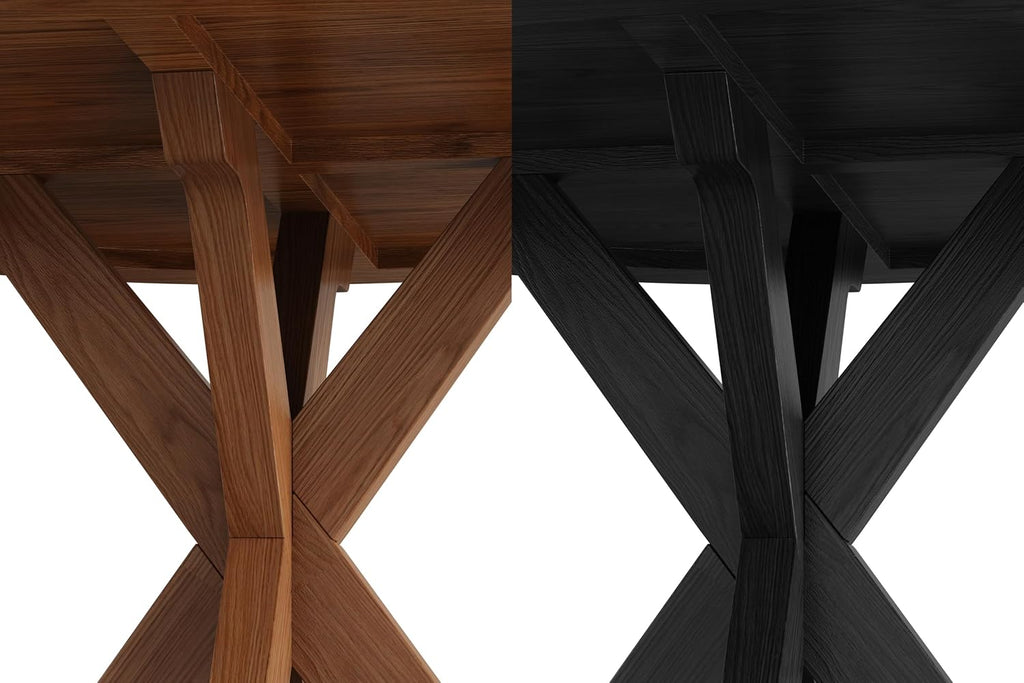 Solid Wood Round Dining Table for 4-6, Wooden Intersecting Pedestal Base, Rustic Round Dining Room Table for Home Dining Room, Kitchen, Living Room