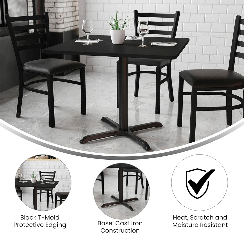 Flash Furniture 5-Piece 36' Square Laminate Dining Table/Chairs Set, Restaurant Dining Set with Table, X-Base, and 4 Trapezoidal Back Chairs, Black