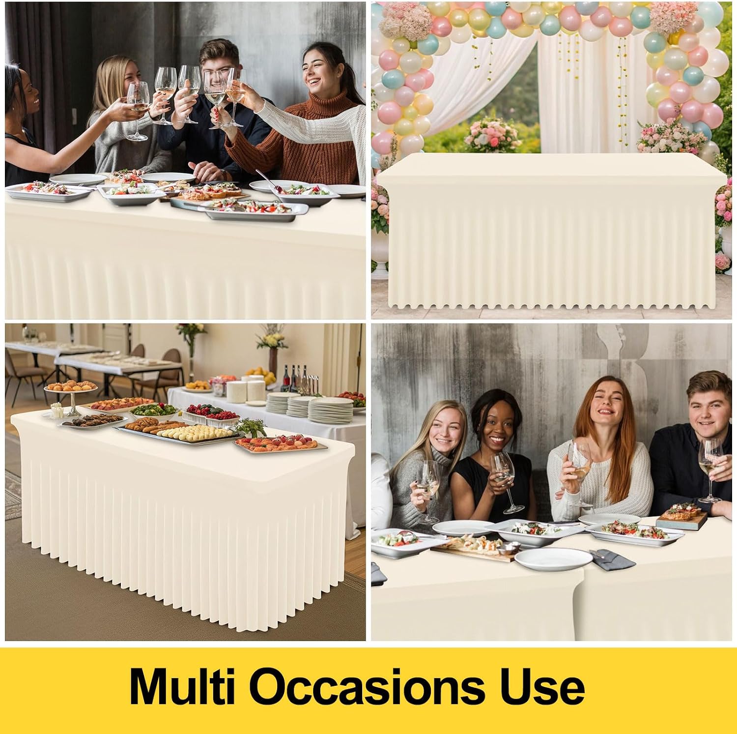 Smiry Spandex Tablecloth 6 Pack, Elastic Fitted Stretch Tablecloth for 6FT Rectangle Tables, Waterproof Washable Table Cover Skirt for Wedding, Banquet & Parties (Beige, 72Lx30Wx30H Inch)