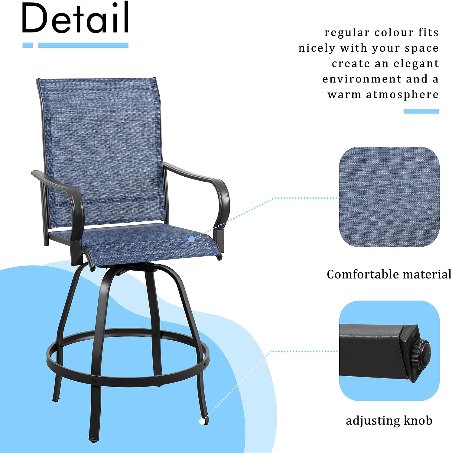Shintenchi 3 Piece Patio Swivel Bar Stools Set, Outdoor Patio Bar Table and Chairs Set, All Weather Bar Height Chairs Set of 2, High Top Bistro Set Furniture for Balcony, Backyard, Garden, Deep Blue