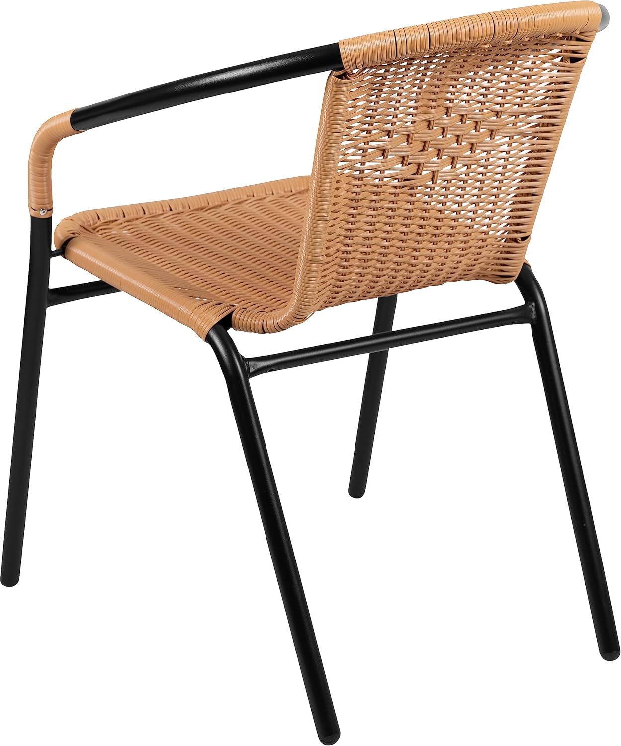 EMMA + OLIVER Set of 4 Modern PE Rattan Stack Chairs, Indoor/Outdoor Patio Dining Chairs, No Assembly Required, Beige