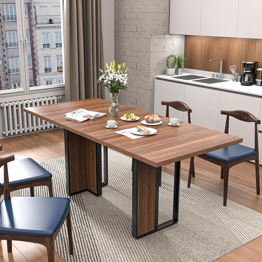 Bigbiglife 71 inch Dining Table for 6-8, Farmhouse Kitchen Table with Large Tabletop, Rectangular Dinner Eating Table W/Thickness Waterproof Wood Tabletop & Foot Pad, for Kitchen, Dining Room, Brown