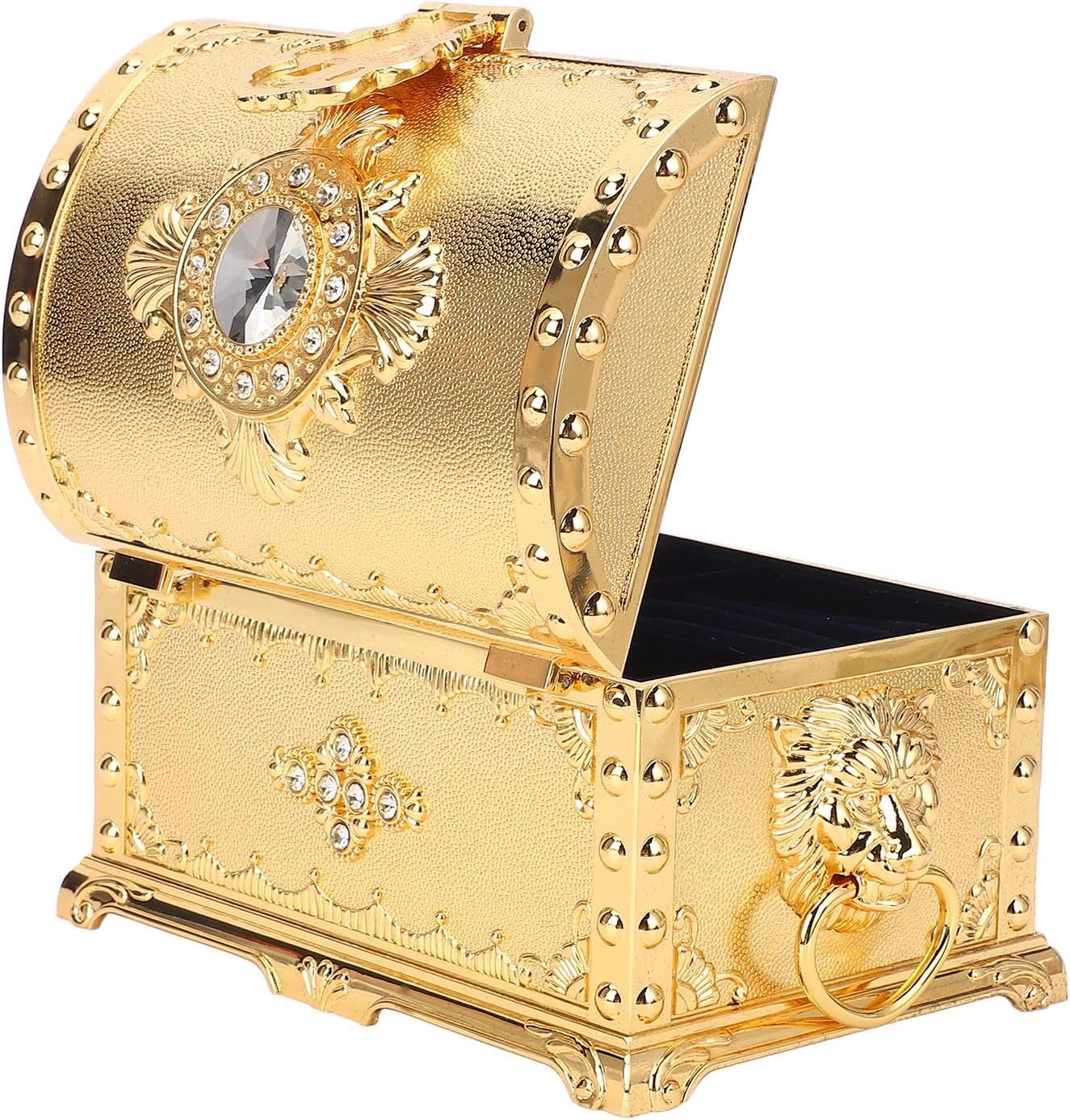 Vintage Metal Jewelry Box Drawer Type Earring Necklace Bracelet Organizer Decorative Box with Lock for Home (Gold)