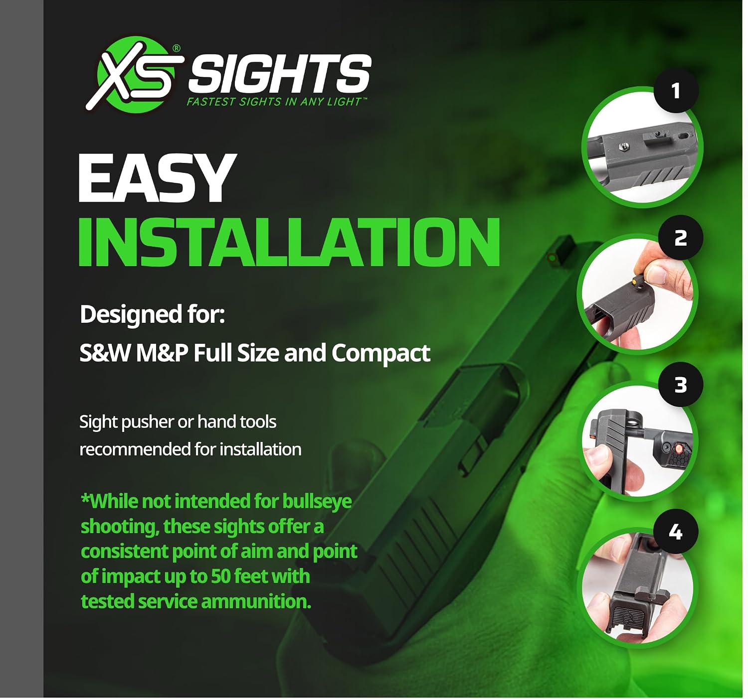 XS SIGHTS F8 Night Sight for Pistols, Large Tritium Front Sight for Fast Acquisition, Wide U-Notch Rear Sight, High Visibility, Easy Alignment