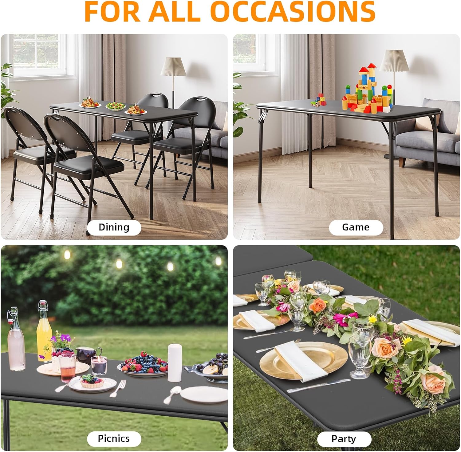Garvee Portable Folding Table and Chairs Set with Metal Legs and Thicken Padded Cushion, No Assembly Required, for Events, Dining Room, Living Room, Office, Camping,