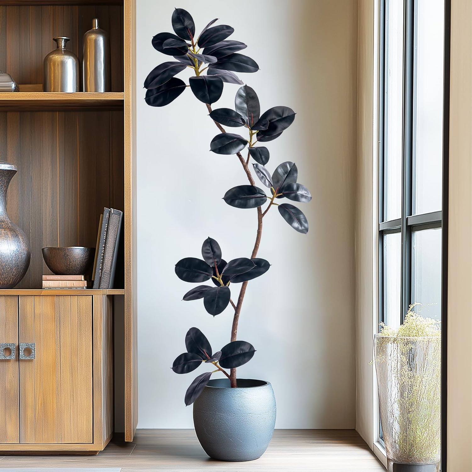 Bailikang 6ft Artificial Rubber Tree Faux Plants Indoor Faux Floor Artificial Trees Indoor,Fake Plant Fake Tropical Plants,Large Floor,Real Touch Rubber Tree for Home Decor
